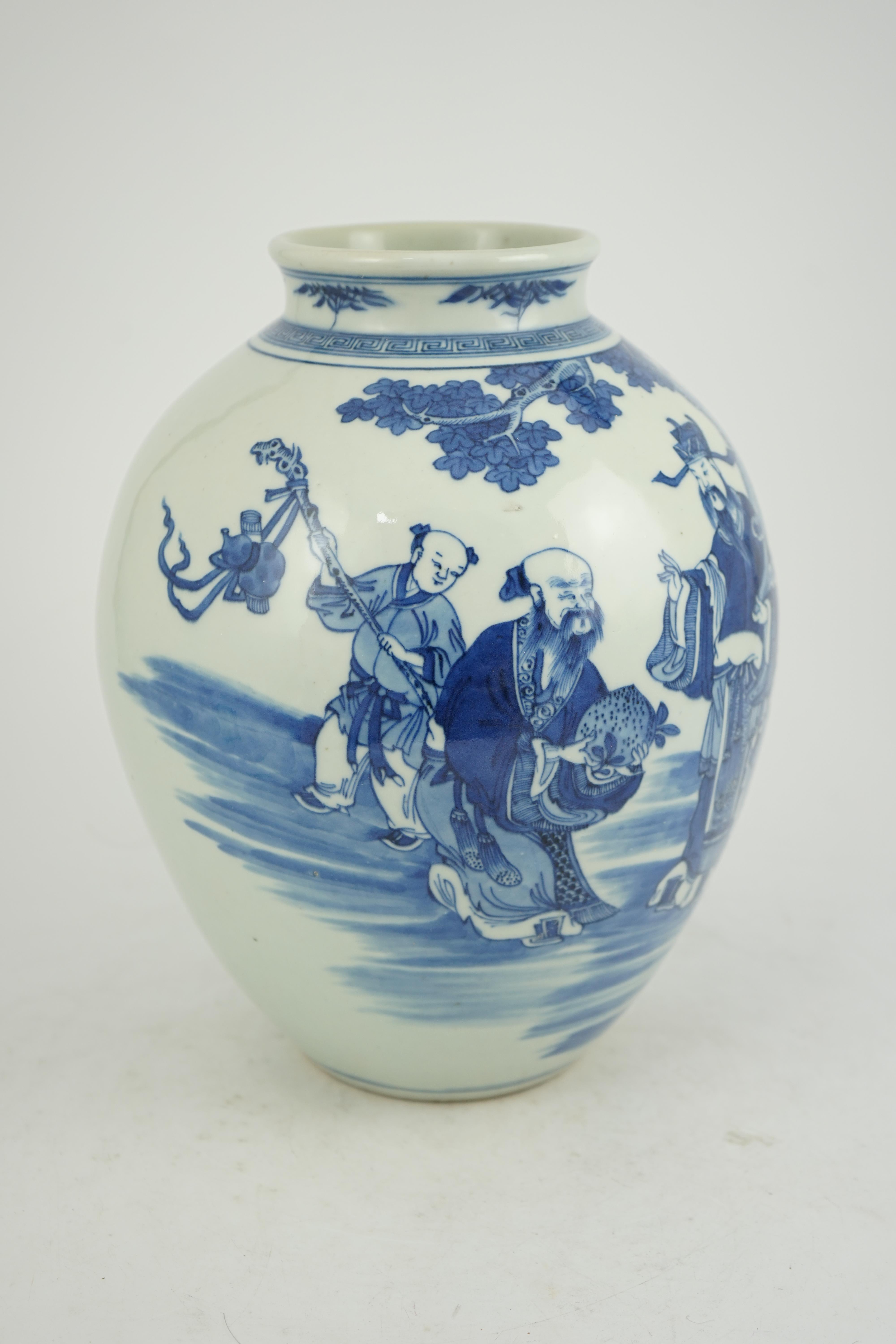 A Chinese blue and white 'Sanxing' ovoid vase, Qianlong period